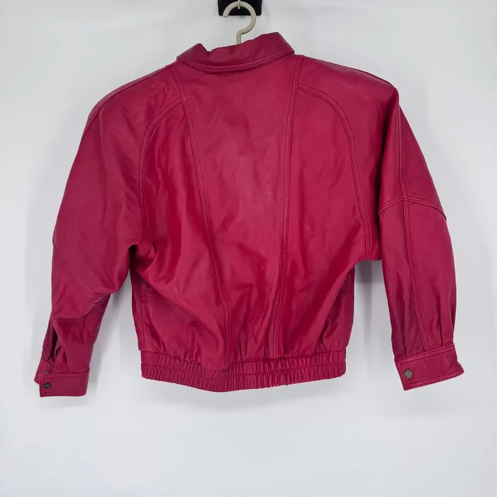 Vintage Nordstrom‎ Town Square Women’s Genuine Leather Jacket Red Petite 80s 90s
